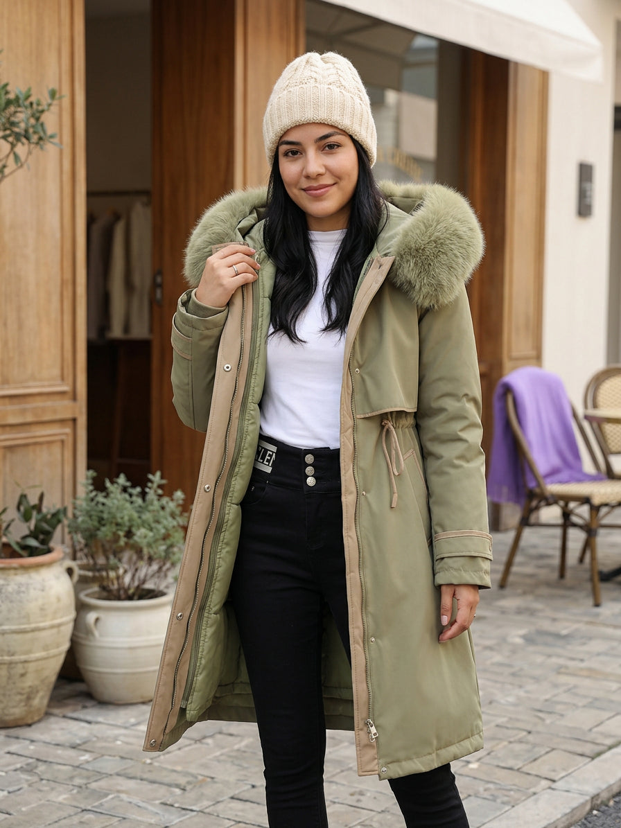 Campera dama parka forro extraíble y capucha